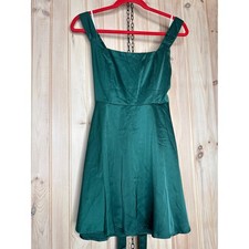NWT Lulus Admirably Chic Emerald Satin Lace-Up Mini Dress With Pockets Party S