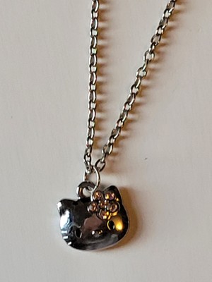 Hello Kitty Silvertone Rhinestone Charm Pendant Necklaces With 18'' Chain