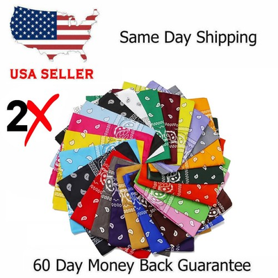 #ad 2 X Paisley Print Bandana 100% Cotton Head Warp Scarf Face Mask USA Seller $3.98
