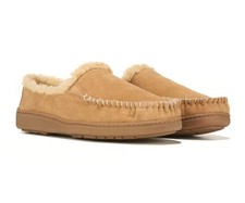 Minnetonka Sam Moccasin Slippers Men Size 12M Cinnamon Suede Sherpa Stretchy Nib