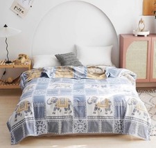 Elephant Print Muslin Lightweight Summer Blanket Bed Sofa Combed Cotton 80 X 90