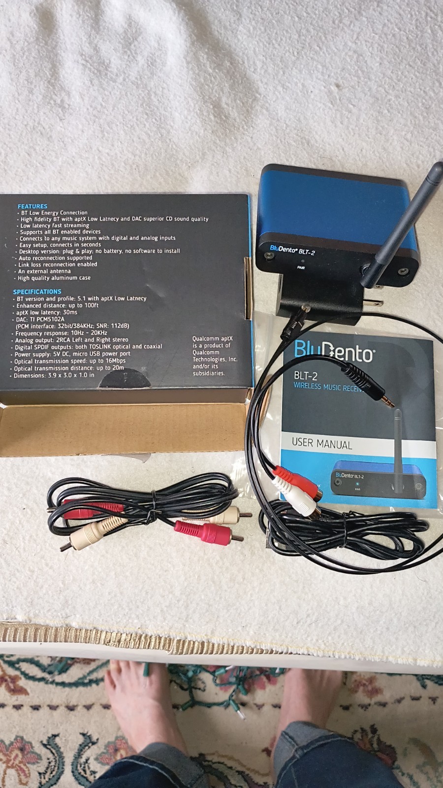 BluDento BLT-2 HiFi Bluetooth Music Receiver - Blue, (BLT-2)