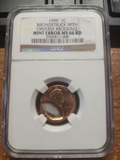 1999 1 Cent Broadstruck With Obverse Brokage Mint Error MS 66 Red