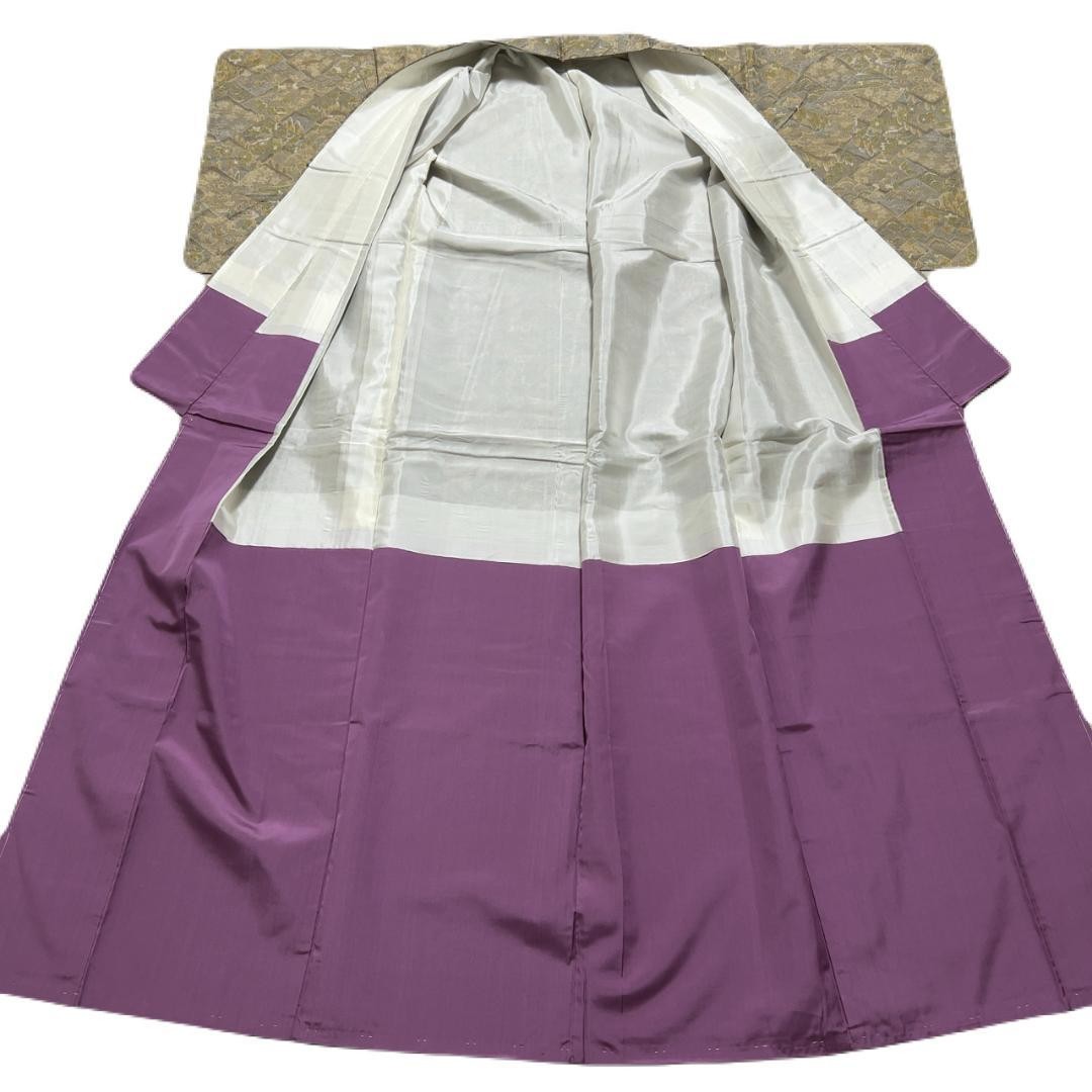 Kimono Small Pattern Lining Brown-Green Gray Pure… - image 6