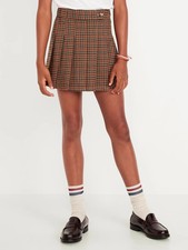 Old Navy Girls Large Plaid Pleated Mini Skirt Brown Black Check Preppy Academia