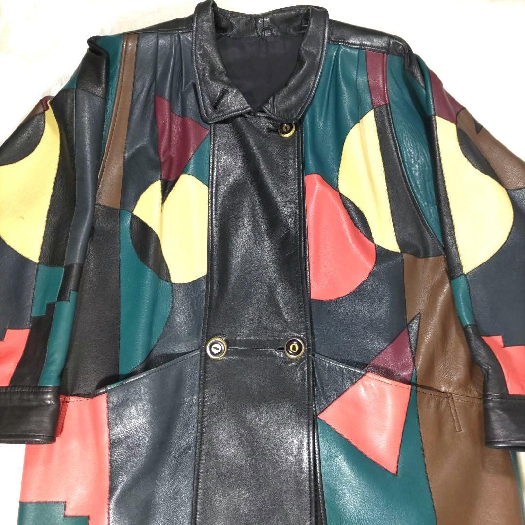 Vintage Leather Coat Patchwork Crazy Pattern Men’… - image 4