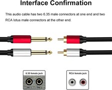 1/4 Inch To Dual RCA Audio Cable 6FT Male 6.35mm 1/4" TRS to 2RCA Wire Plug