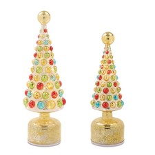 Rotating LED Tree Set of 2 11.5"H, 13.75"H Glass 6 Hr Timer 3 AA Batteries Not