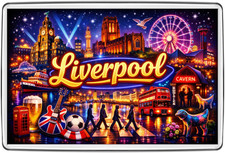 Liverpool Neon Fridge Magnet Travel Souvenir Gift Skyline Cavern Wheel Art UK