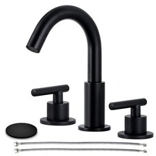 Black 8in Widespread Bathroom Sink Faucet 3 Holes Vanity Mixer Faucet with Drain