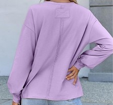 Women  s Purple Oversized Crew Neck Pullover Sweatshirt Pocket One Size