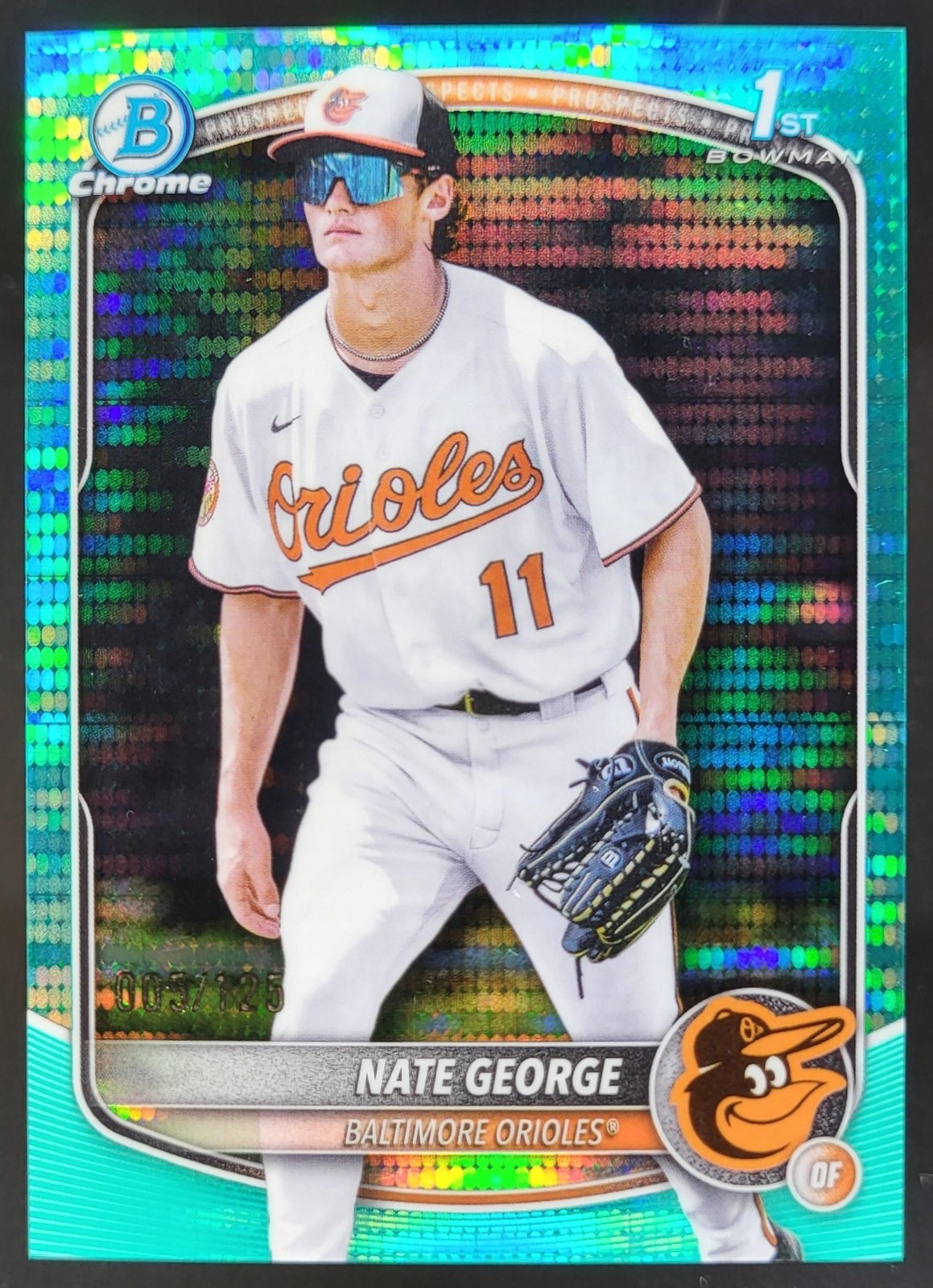 2025 Bowman Chrome Nate George Aqua Pulsar Refractor /125 1st Orioles HD2