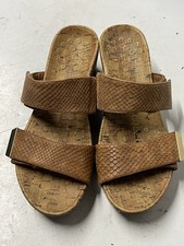 Vionic Pepper Brown Snake leather cork-wrapped platform wedge sandals 8 M / 39