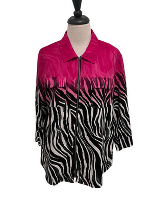 Southern Lady Womens Zebra Print Dip Dye 3/4 Sleeve Zip-up Jacket Black Pink XL
