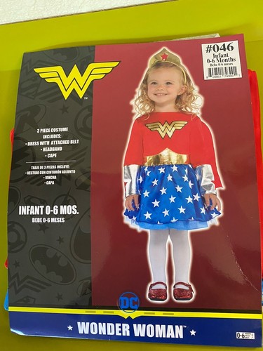 Wonder Woman Girls Newborn 0-6mo 3 Piece Costume Halloween DC Super Hero - Picture 1 of 2