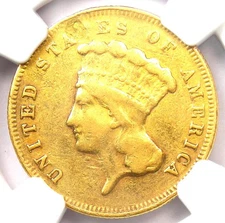 1870 Three Dollar Indian Gold Coin $3 - Certified NGC VF Details - Rare Date!