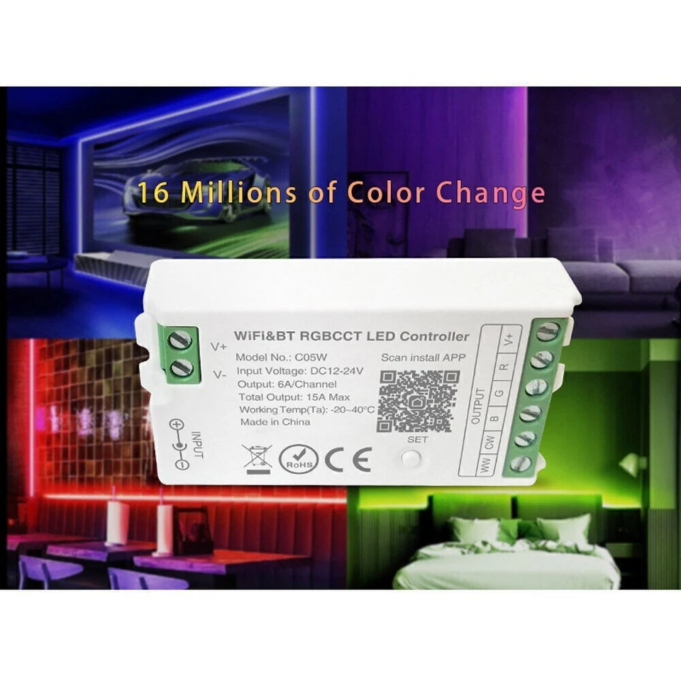 Wifi Bluetooth Smart LED Controller For RGB RGBW RGBCCT White COB Strip Light - Image 2 of 4