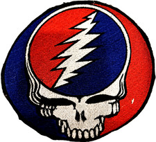 Grateful Dead 6" Steal Your Face Sew On Patch. Red White and Blue. Embroidered