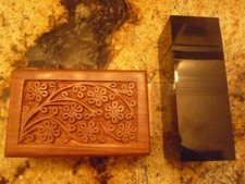 Celebrity owned Pet Urn/Stash Box Carved Rosewood or Black Lucite
