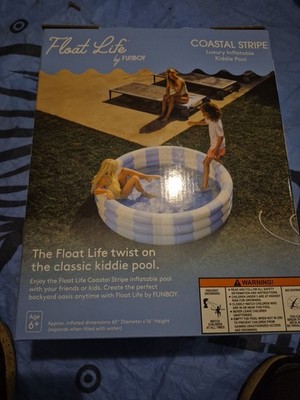 Funboy Float Life Inflatable 3-  Pool, Coastal Stripe, Summer Breeze Blue 65''  