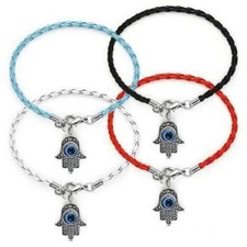 Bracciale Mano di Fatima Occhio turco Allah Portafortuna Rosso cuoio Uomo Donna