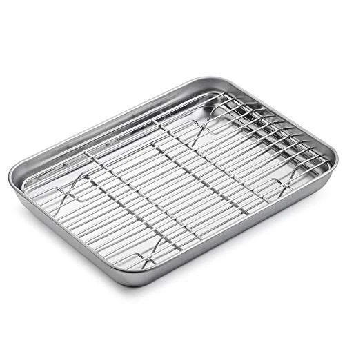 Stainless Steel Baking Sheet Cookie Pan with Wire Rack Set for