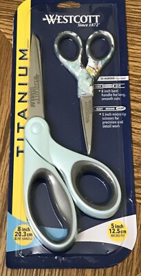 Westcott 8'' Bent and 5'' Straight Titanium Bonded Craft Scissors with Micro Tip