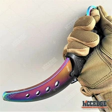 7.5" Rainbow Training Knife Fixed Blade Knife STEEL BLADE Karambit Safety Edge