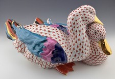    EXCELLENT HEREND Large 15  LOVING DUCK Pair Rust Fishnet Bird Ducks Figurine