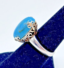 Vtg 925 Sterling Silver Filigree Turquoise Ring Size 7