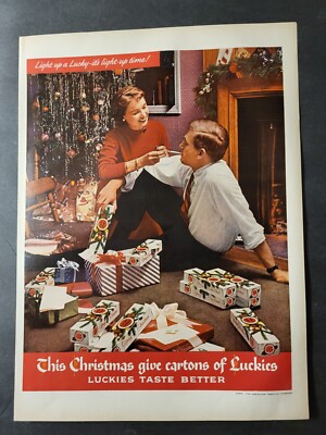 Lucky Strikes Cigarettes-This Christmas Give Cartons Of Luckies-Print Ad 1955