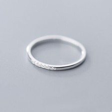 Women 925 Sterling Silver CZ Dainty Thin Band Ring A3062