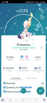 Shiny Primarina ( Maxed Out To Level 50 ) ( Two Charged Moves ) Pokemon Tr@de Go