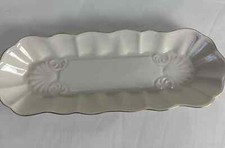 Belleeck Ireland Pink  Scalloped Edges Floral Embossing Gold Trim Dish