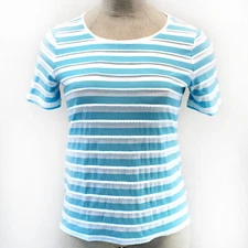 TALBOTS Plus Aquamarine Striped Cotton Short Sleeve Blouse Tee Top 0X fits XL