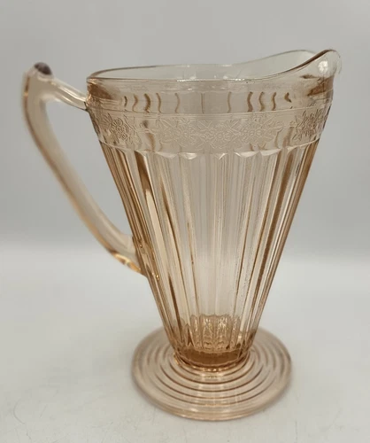 Vintage Jeannette "ADAM" Pattern Pink Depression Glass Pitcher w RARE Round Base