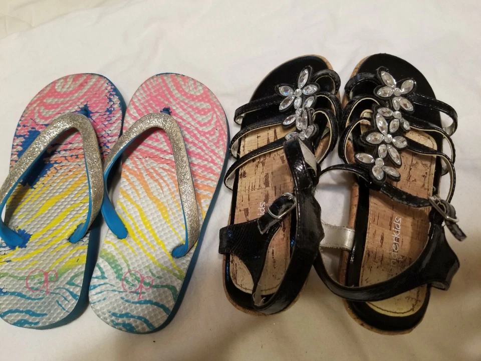 Sandalias niñas conjunto de 2 pares talla 11 1 chanclas op otras elegantes brillantes wondkids Foto 2 de 4