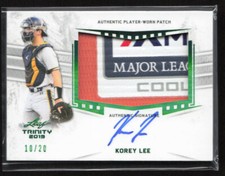 Korey Lee 2019 Leaf Trinity Baseball Jersey Tag Patch Auto Green Parallel #18/20