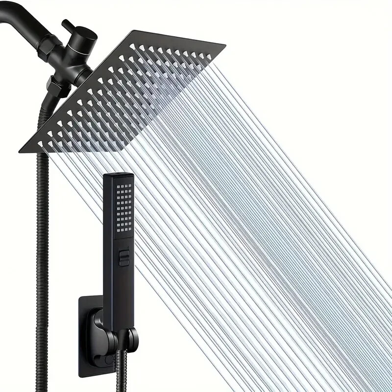 High Pressure 8'' Rain Shower Head With Two-in-One Handhead Shower, Square