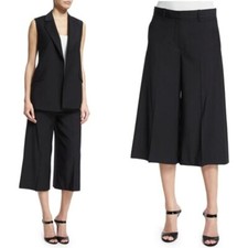 THEORY Halientra Cropped Wide-Leg Wool-Blend Pants in Black Size 2