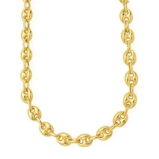 14k Yellow Real Gold Puffed Mariner Link Chain Necklace, 7mm, 20"