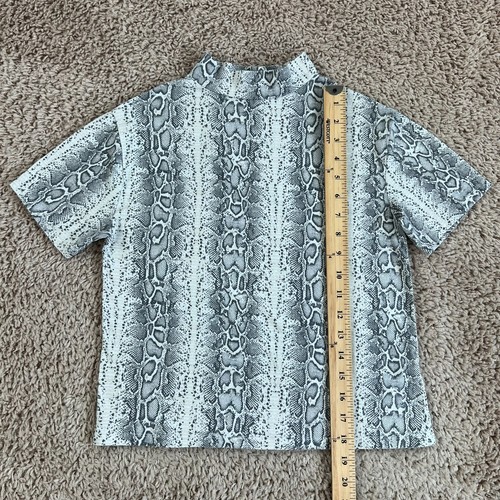 ZARA KIDS Gray White Snake-Print Short-Sleeve Mock Neck Top Girls 9 Stretch 90s - Picture 3 of 12