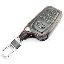 Black Leather Red Thread Button Key Remote Cover For 2015-2017 Toyota Hilux Revo