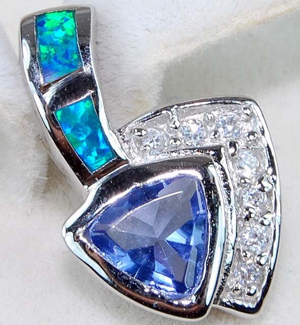 1CT Treated Blue Sapphire & Australian Opal Inlay 925 Sterling Silver Pendant