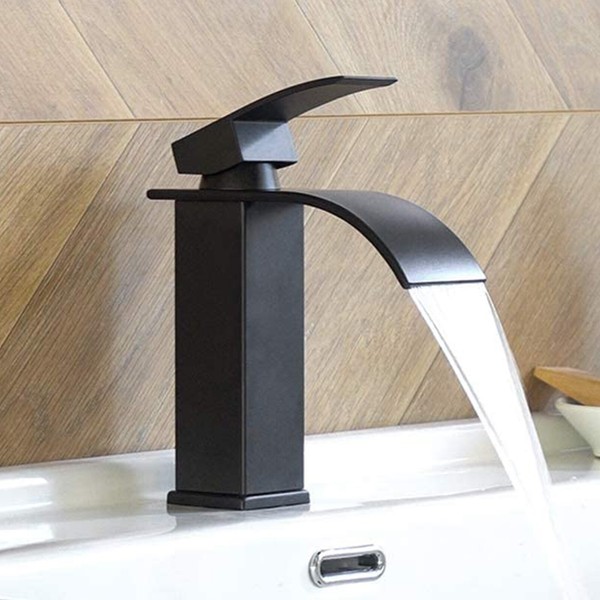Wasserhahn Bad Schwarz Wasserfall Waschtischarmatur Mischbatterie Waschbecken-image