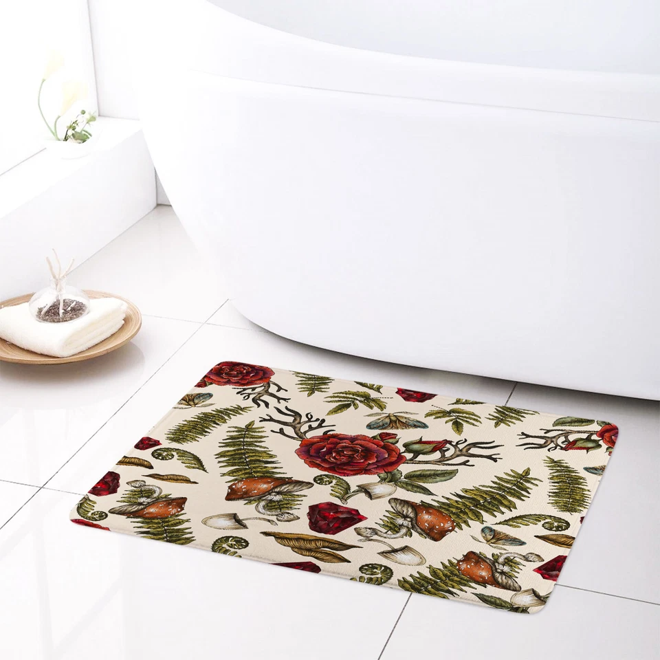 Juego de Cortina de Ducha Planta Marrón Seta Rojo Floral Beige para Decoración de Baño Foto 3 de 4