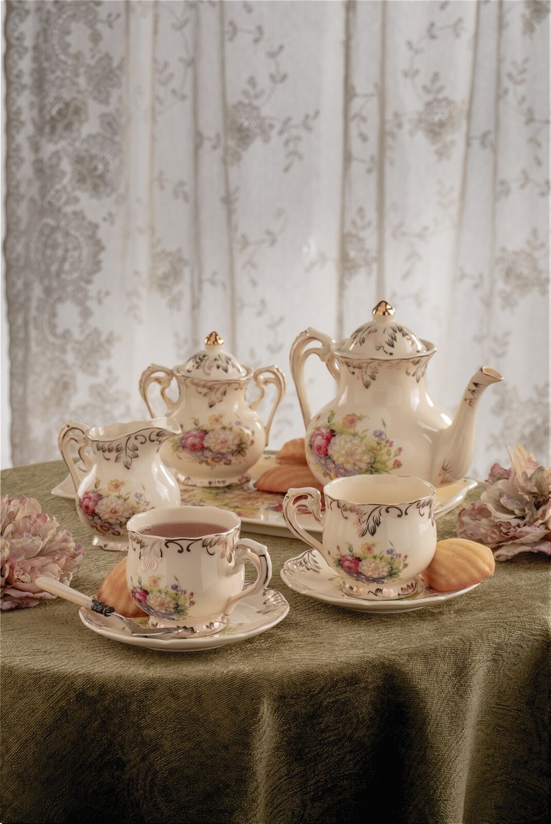 Victorian Trading Co 8pc Royal Garden Tea Set Red White
