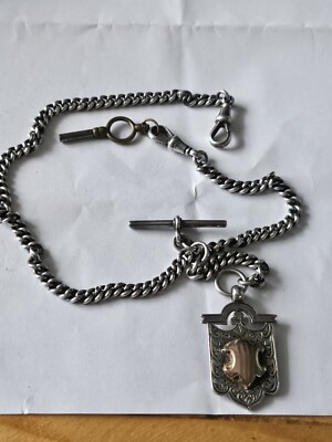 Sterling Silver Albert Chain With Medal Watch Key Total Weight