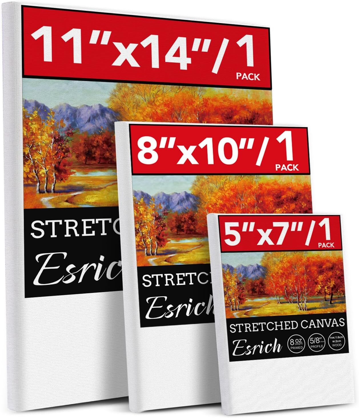 3 Pack Canvases for Painting with Multi 3 Packs - 3Sizes(1 of Each), White