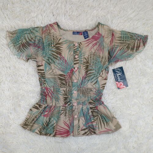 Vintage NOS Phool Multicolor Palm Tree Tropical Short Sleeve Shirt Women Size M